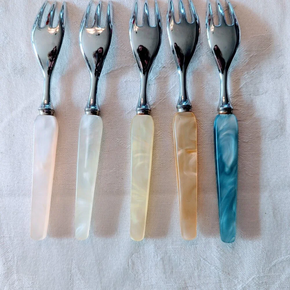 Lot of 6 VTG German MCM Dessert Bakelite Set Pyraline Cake Lifter Cake Forks